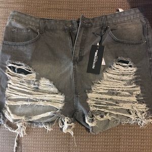 Gray high waist ripped denim shorts